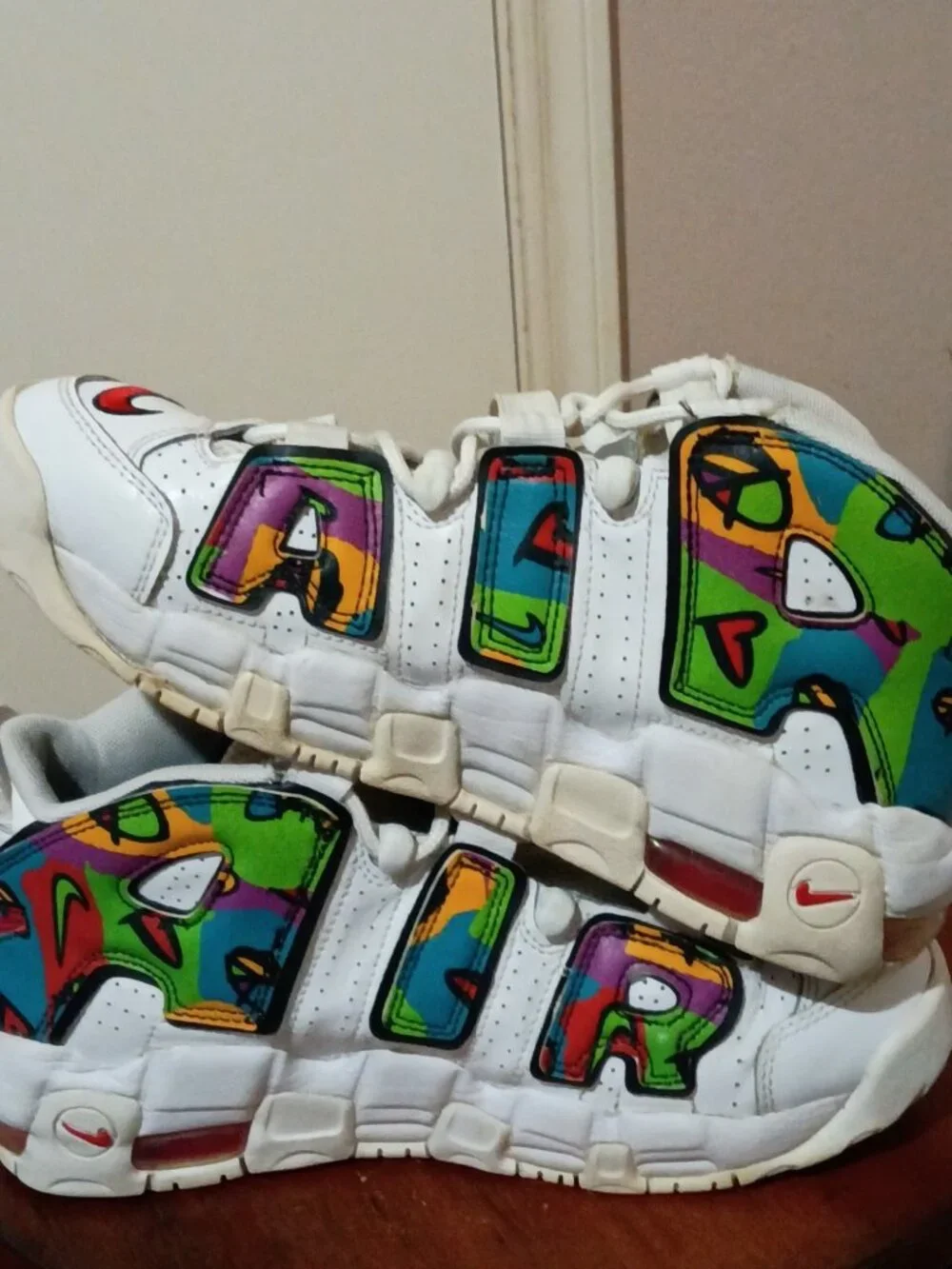 Nike Air More Uptempo Peace Love Swoosh White Multi Size 7Y Shoes DM8155-100
